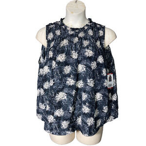 Joie Women’s Baltic Print Fern Floral Babydoll Sleeveless Smocked Ruffled Blouse